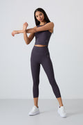 Anthracite High Waist Capri-Crop Tank Slim Fit Women's Leggings Set - 95284