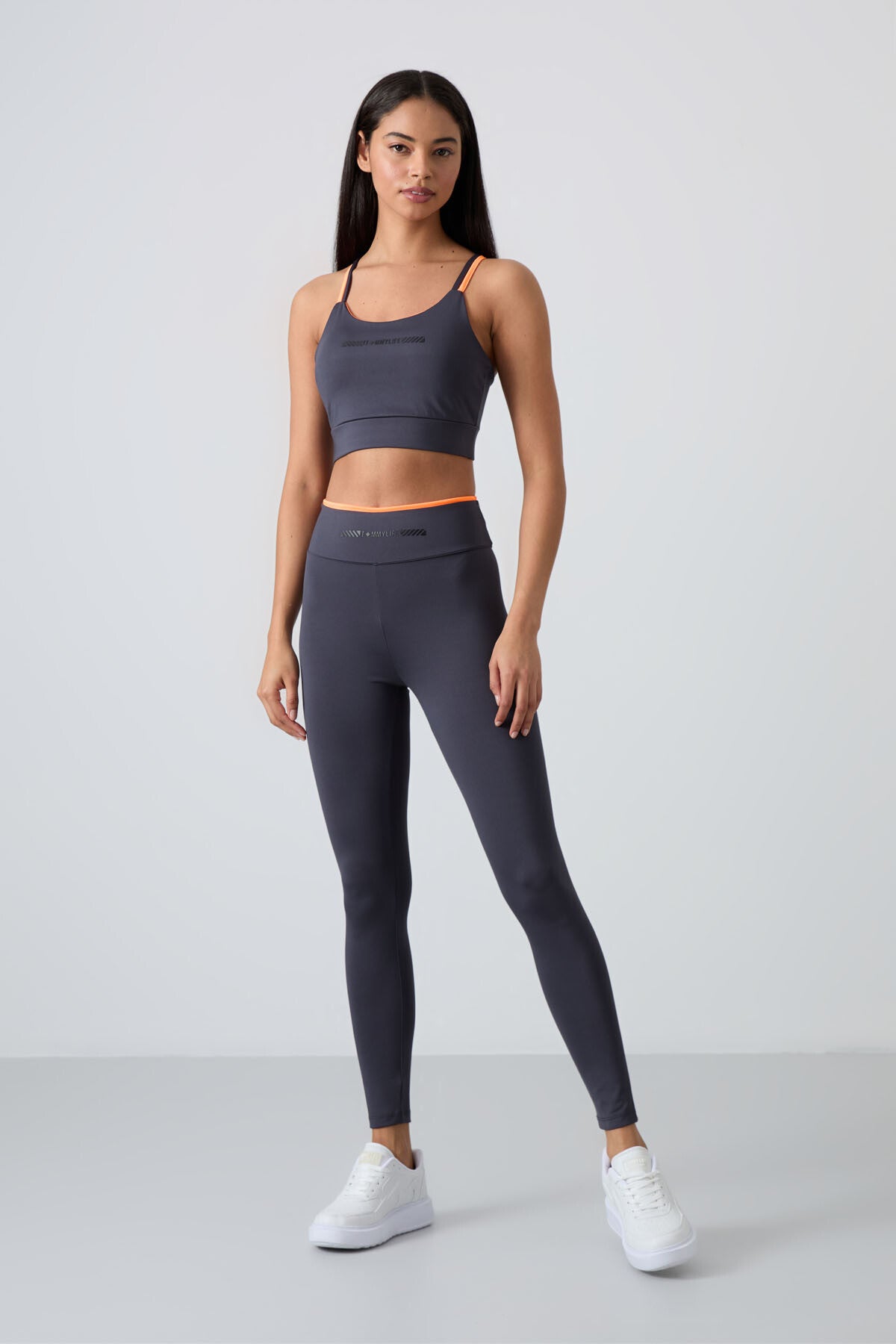 Antrasit Esnek Standart Fit Performans Kadın Tayt Takım - 95333