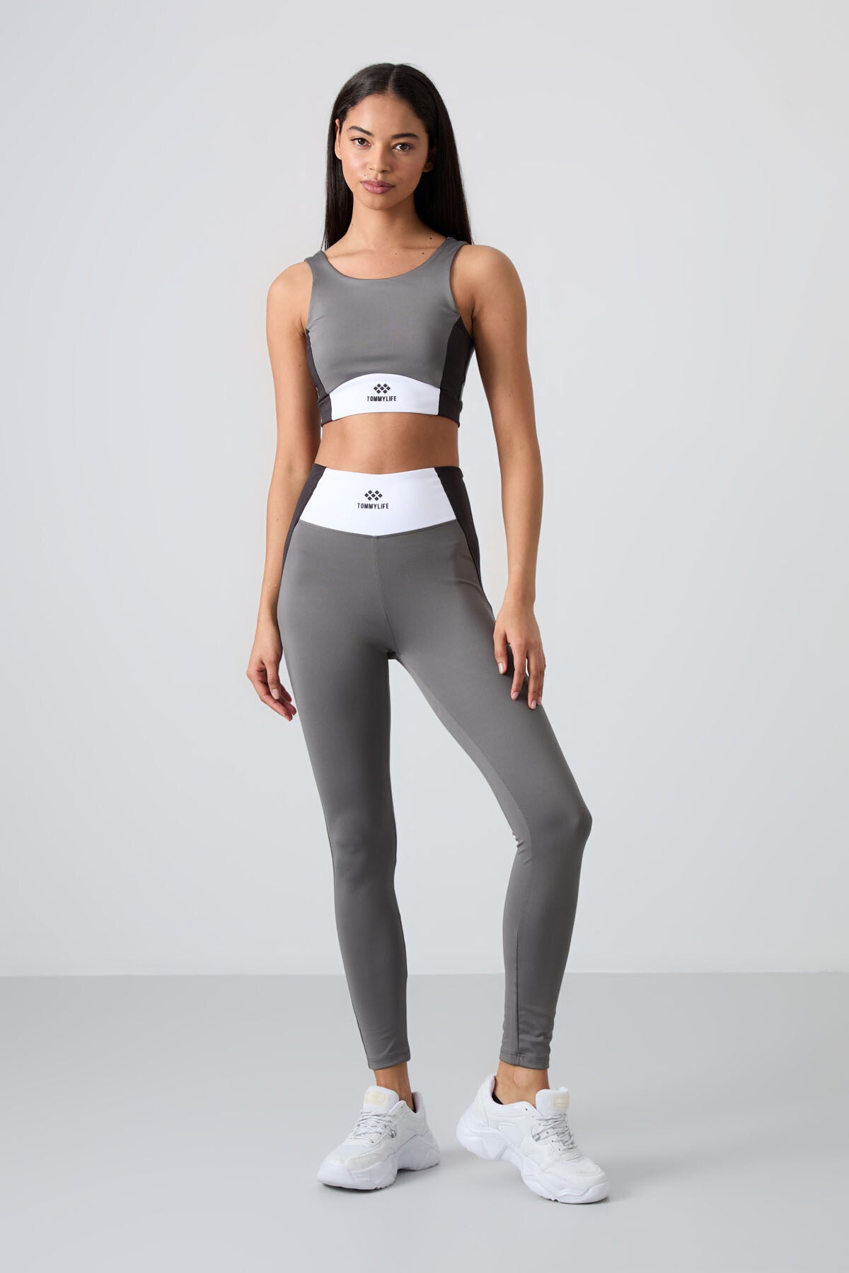 Koyu Gri Esnek Standart Fit Performans Kadın Tayt Takım - 95334