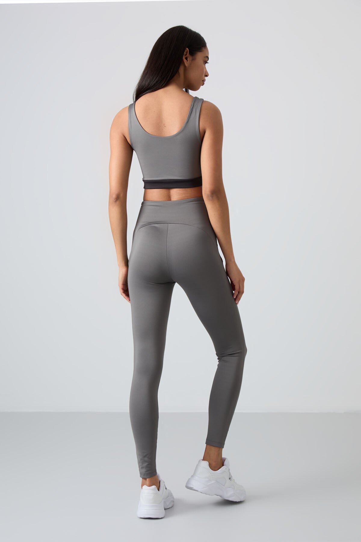 Koyu Gri Esnek Standart Fit Performans Kadın Tayt Takım - 95334