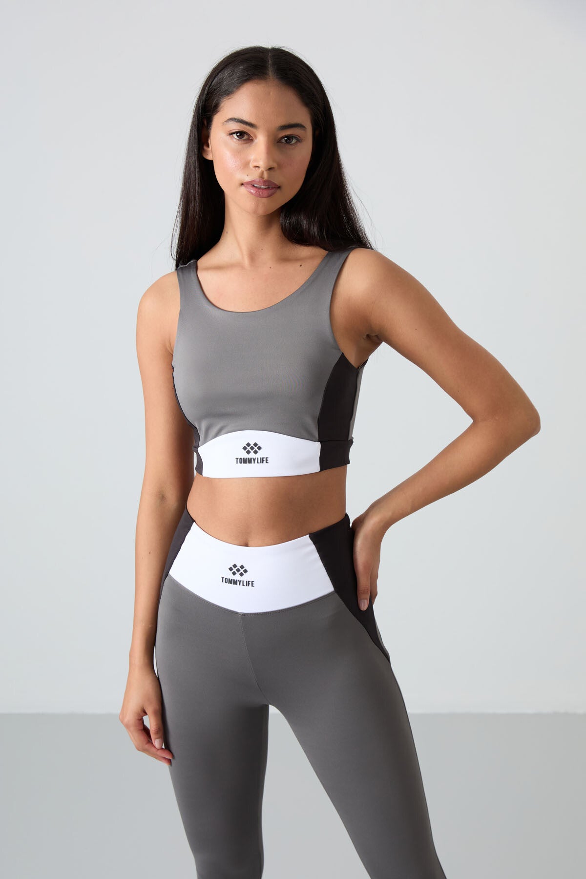 Koyu Gri Esnek Standart Fit Performans Kadın Tayt Takım - 95334