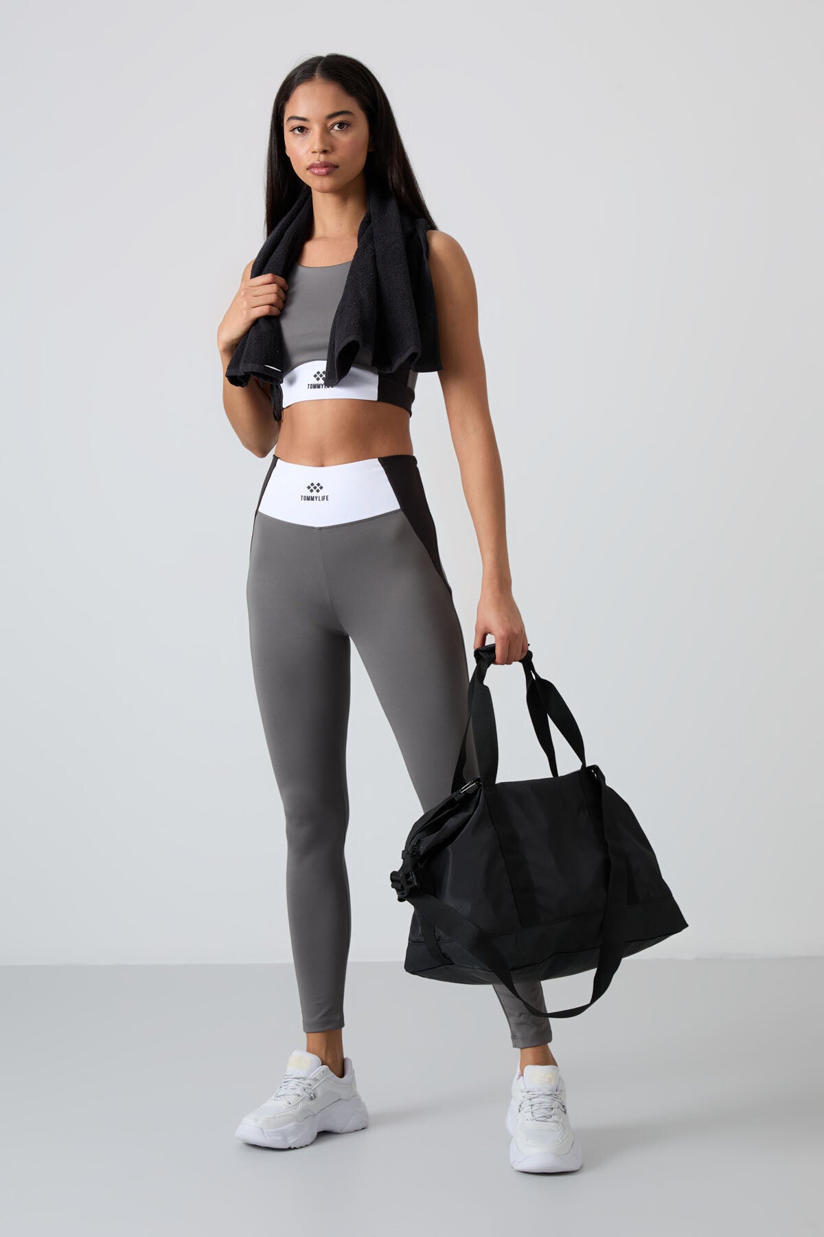 Koyu Gri Esnek Standart Fit Performans Kadın Tayt Takım - 95334