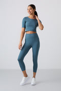 Forest Green High Waist Capri-Crop T-Shirt Slim Fit Women's Leggings Set - 95285