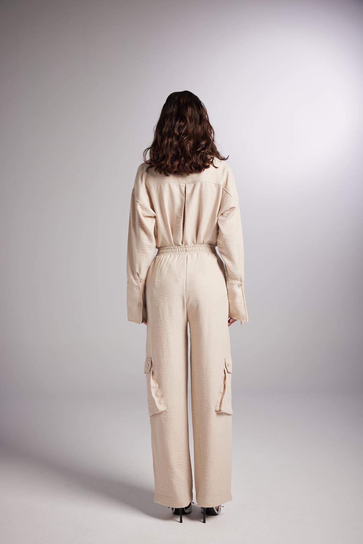 Kargo Cepli Beli Lastikli Julia Pantolon Bej