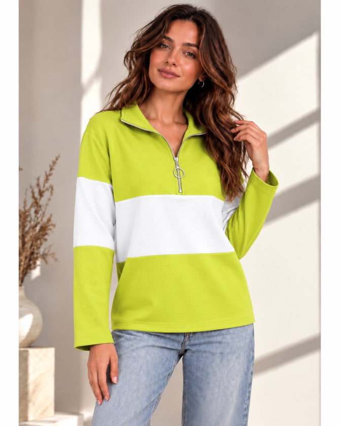 Kadın Fermuarlı Yaka Renk Bloklu Sweatshirt / Üst