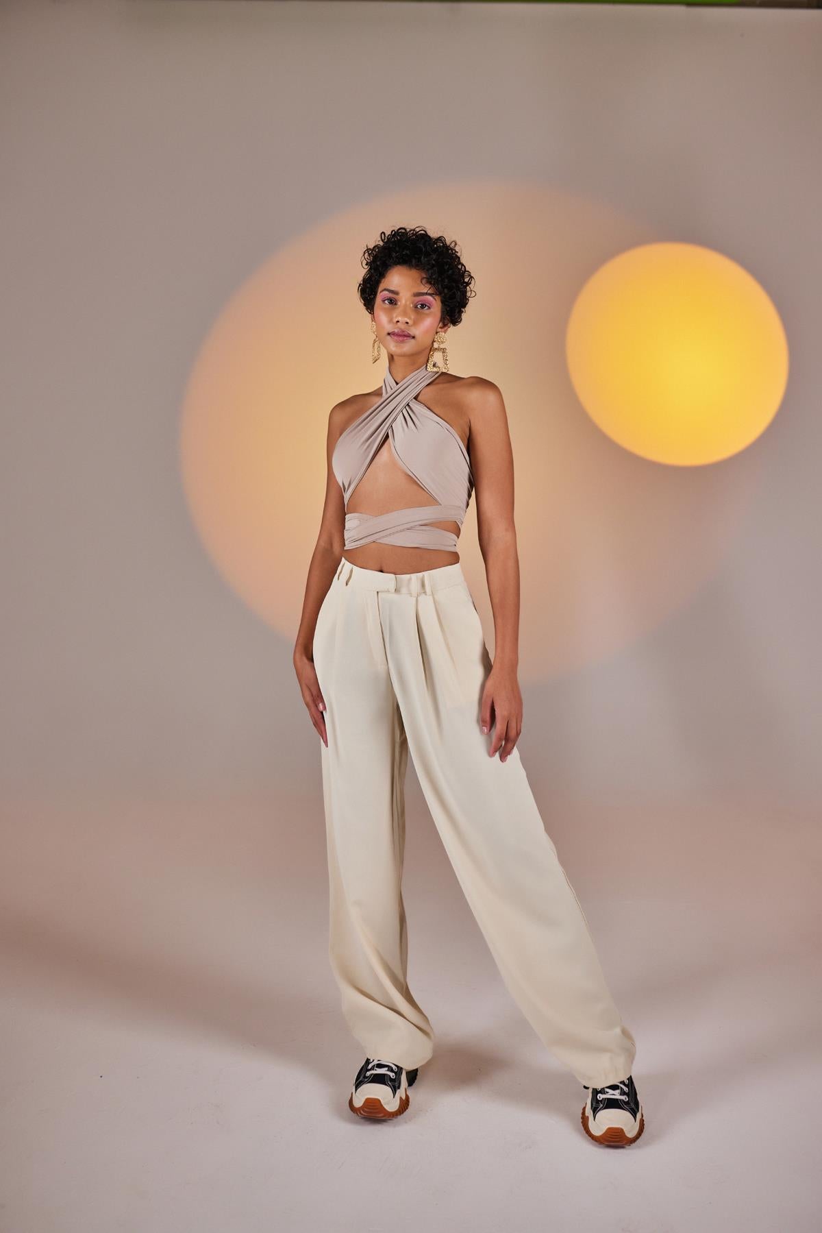 Palazzo Kesim Yüksek Bel Palasia Pantolon Bej