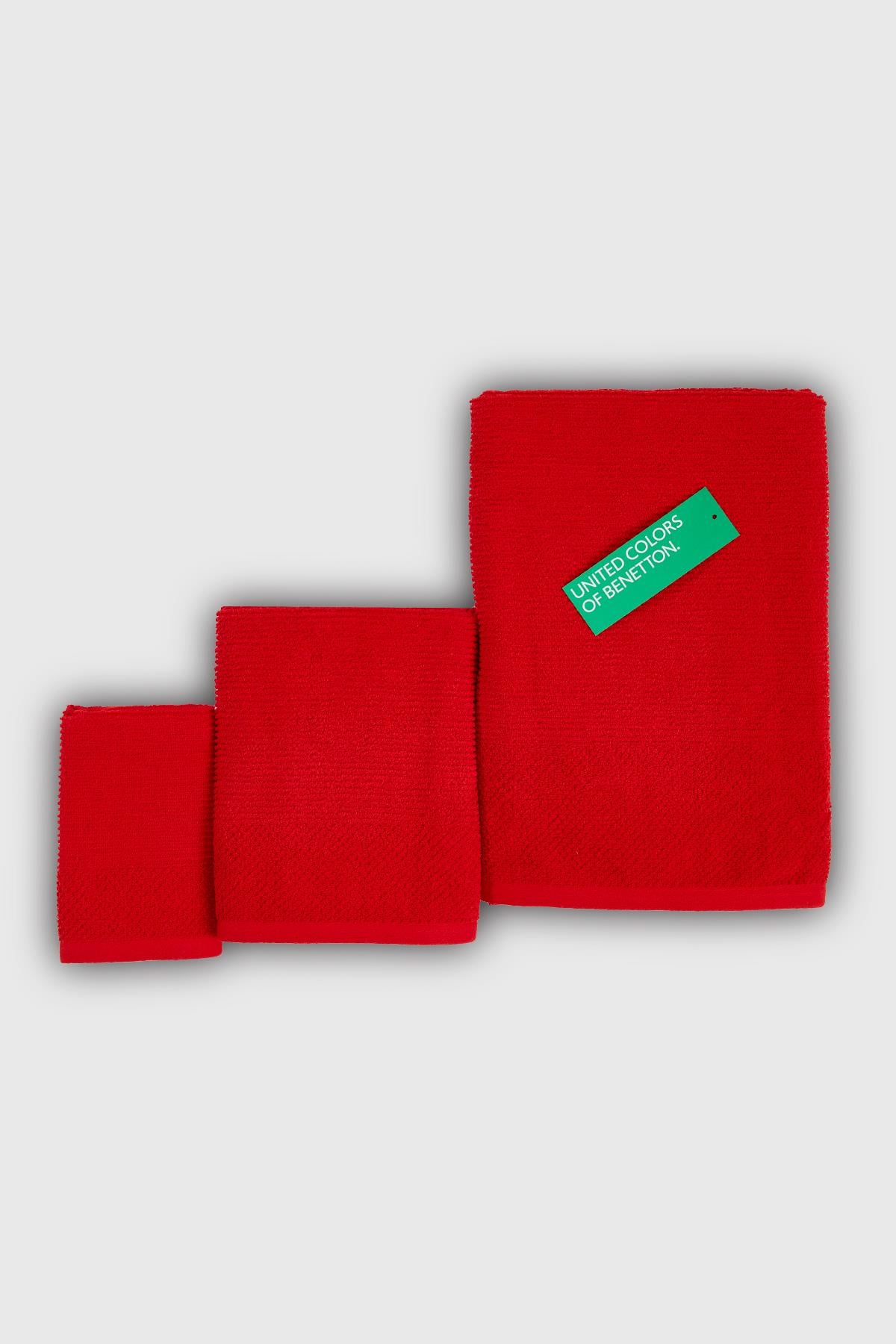 Be-0829St-Rd  %100 Pamuk Kırmızı 3 Lü Set, 30X50 Cm, 50X90 Cm, 70X140 Cm Havlu Seti
