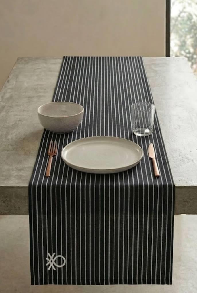 Be-28458-Bk  %100 Pamuk Siyah Çizgili  40*140 Cm Runner