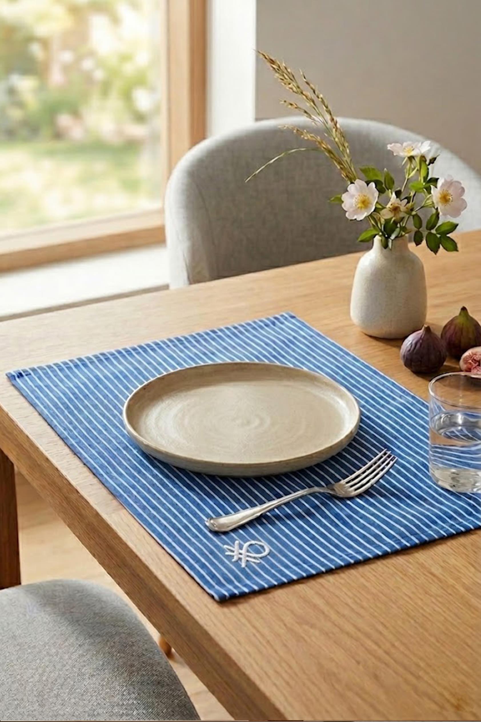 Be-28460-Bl   Mavi Amerikan Servis Çizgili 4 Lü 33,50 Cm