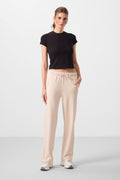 Beige Soft Texture Side Panel Detail Wide Leg Women's Palazzo Pants - 94669