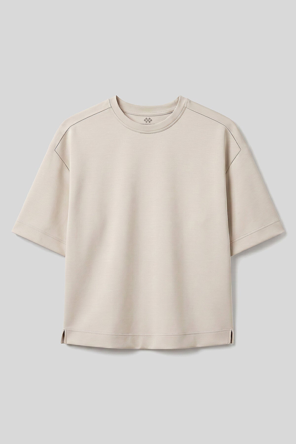 Bej O Yaka Oversize Kısa Kollu Kadın T-Shirt - 97316