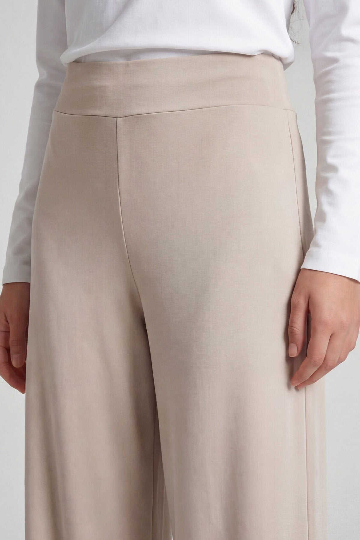 Bej Comfort Fit Geniş Paça Korsajlı Palazzo Kadın Pantolon - 94681