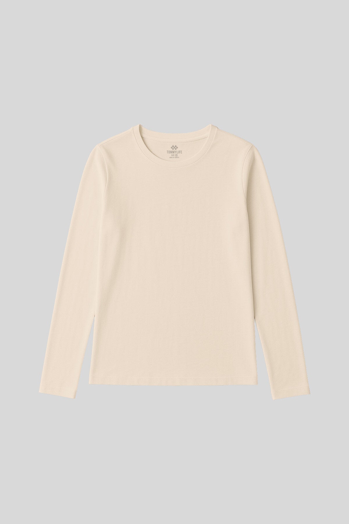 Bej O Yaka Standart Fit Uzun Kollu Basic Kadın T-Shirt - 97312