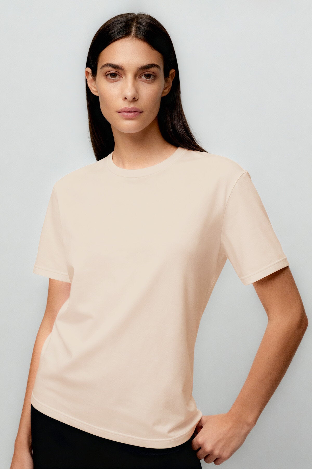Bej O Yaka Standart Fit Basic Kadın T-Shirt - 97311