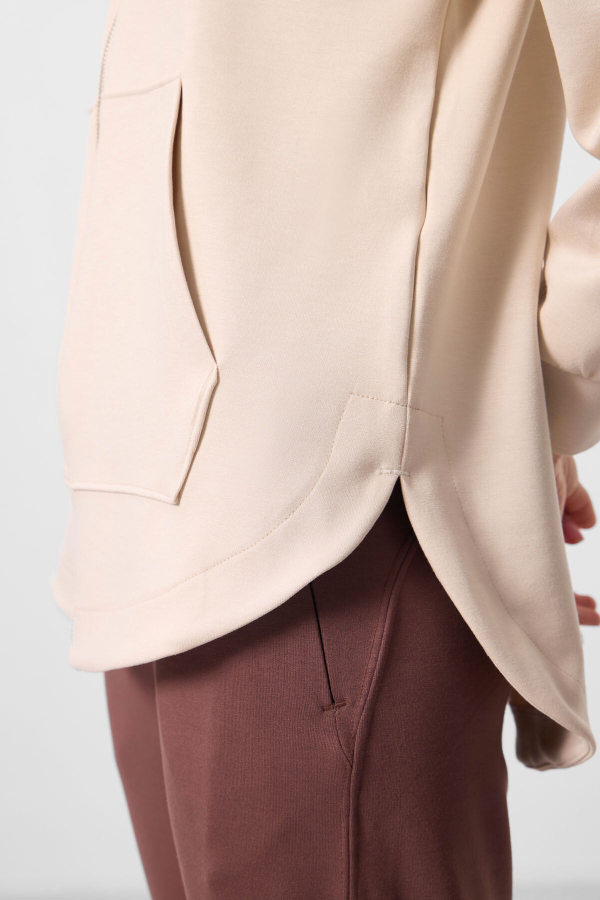 Bej Yumuşak Dokulu Kapüşonlu Oversize Kadın Tunik Sweatshirt - 97302