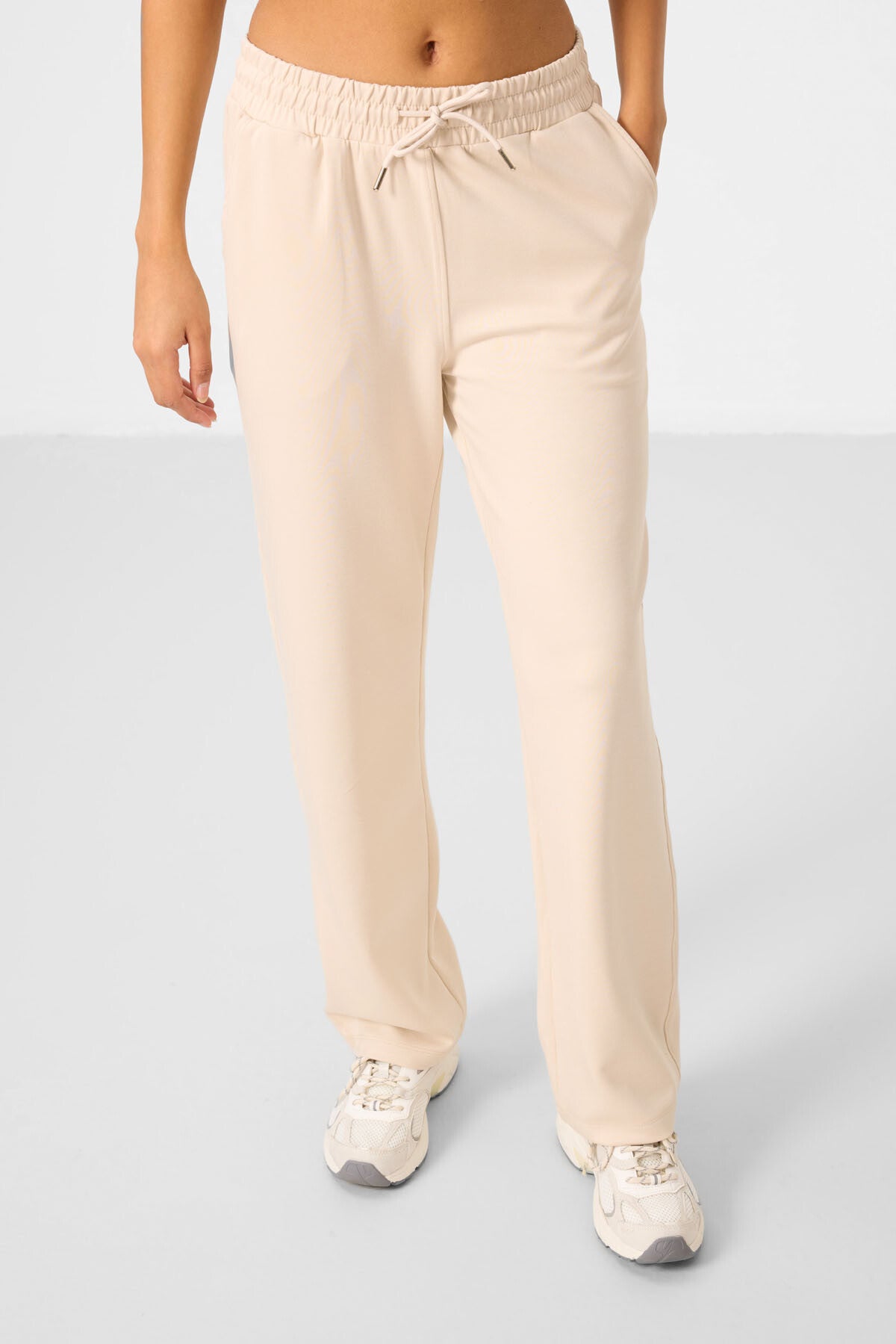 Bej Yumuşak Dokulu Kapüşonlu Oversize Kadın Eşofman Tunik Takım - 95348