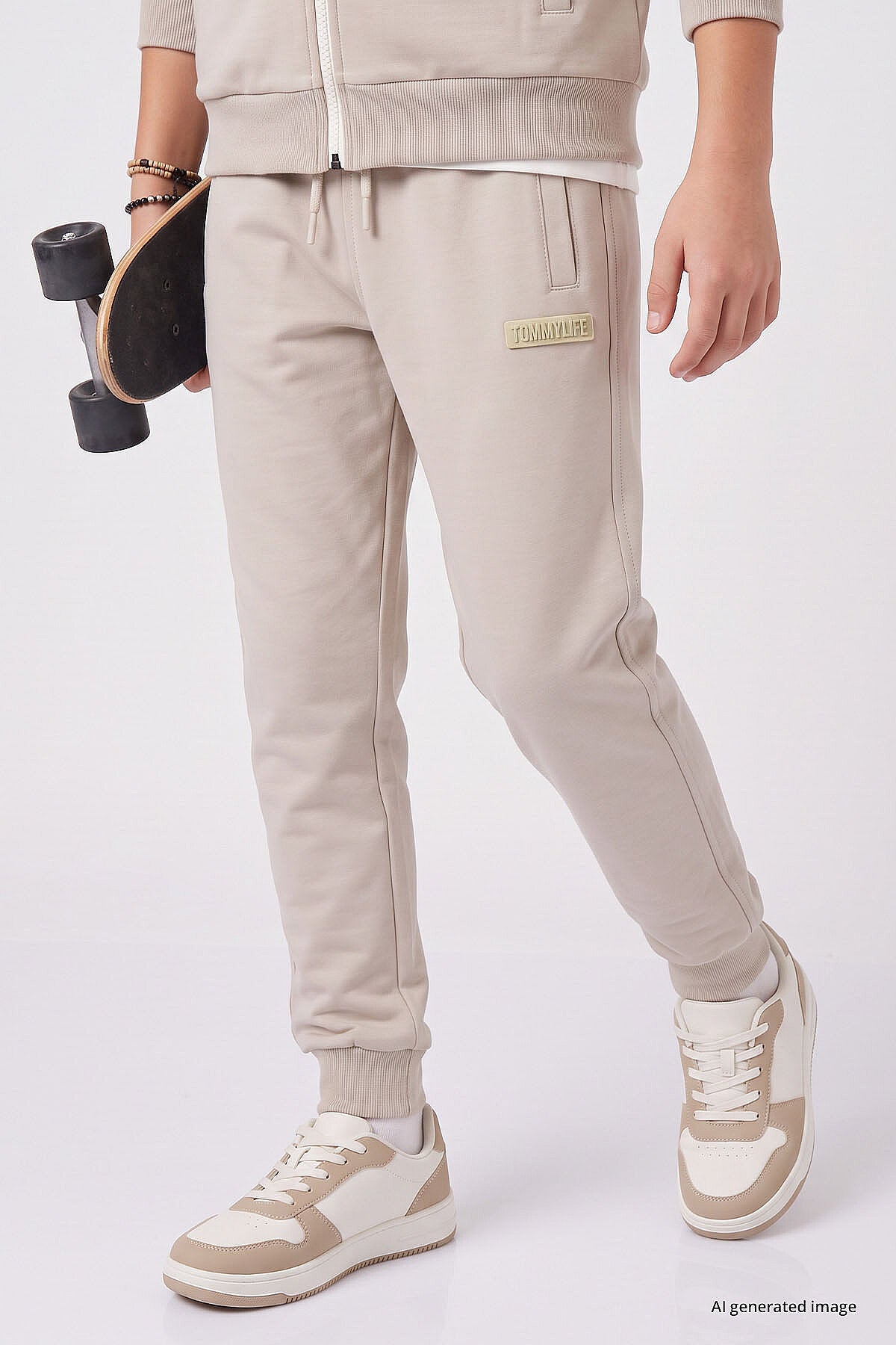Bej Standart Fit Basic Dik Yaka Jogger Erkek Çocuk Eşofman Takım  - 11327