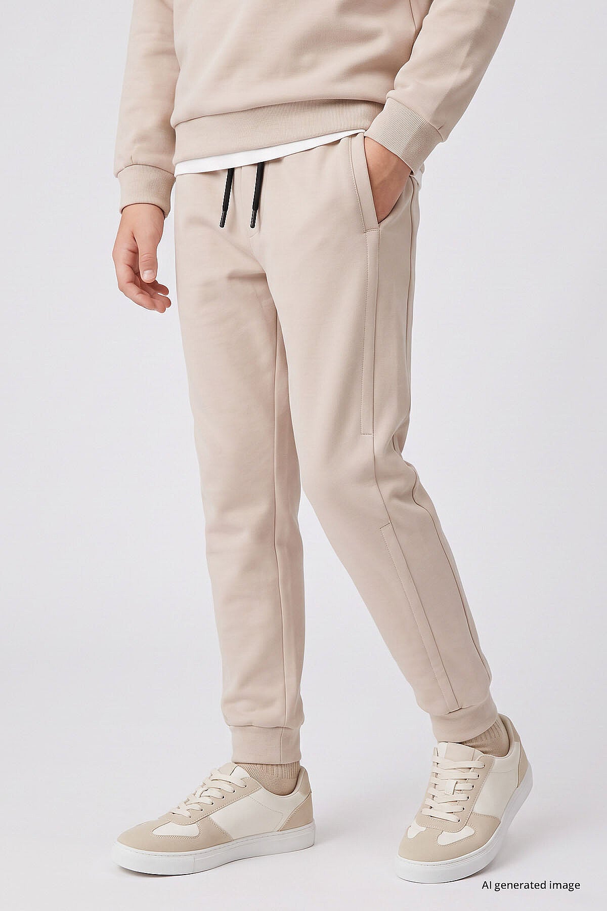 Bej Standart Fit Basic Dikiş Detaylı Erkek Çocuk Eşofman Takım - 11325