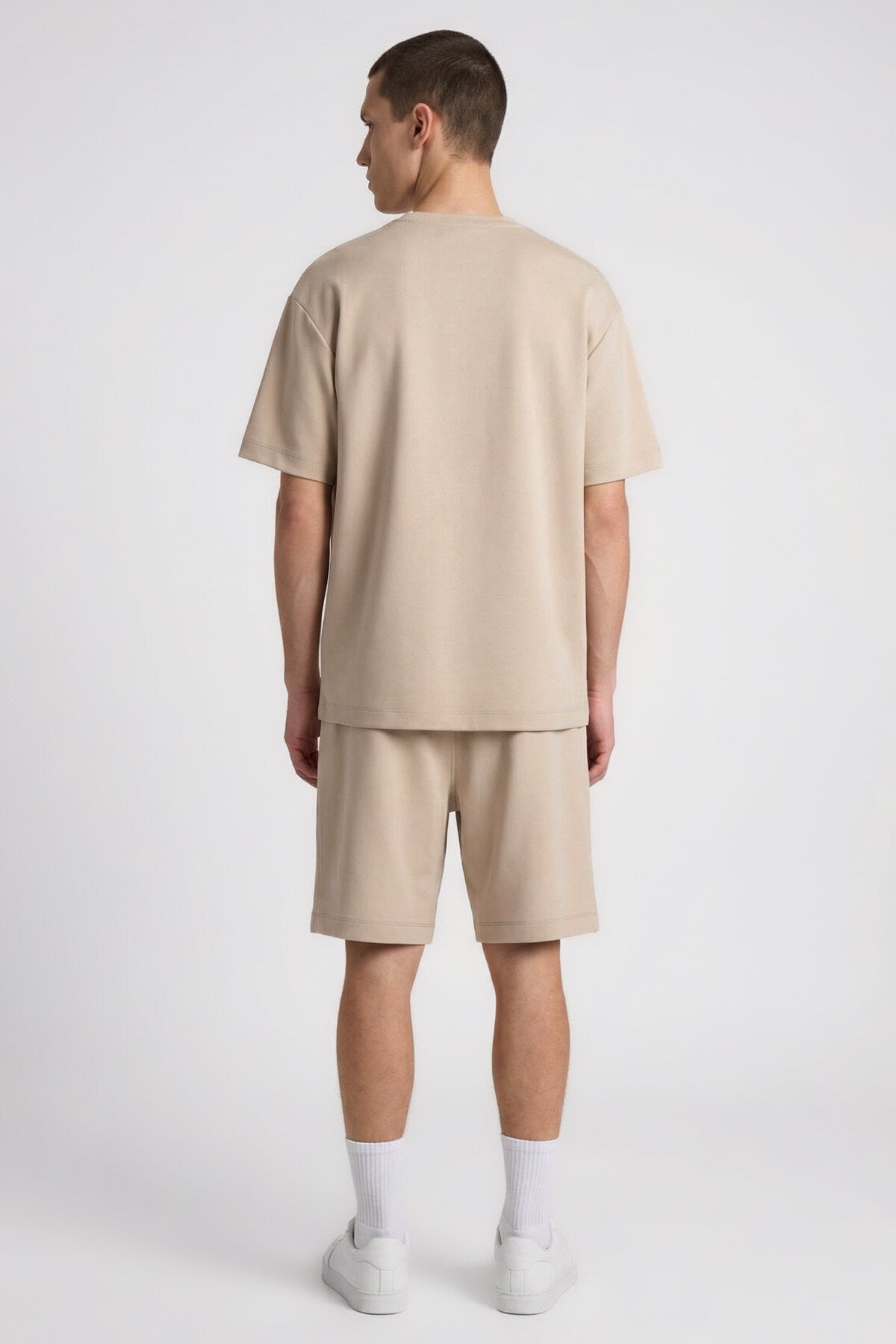 Bej Oversize Fit Basic Erkek Şort Takım - 85292