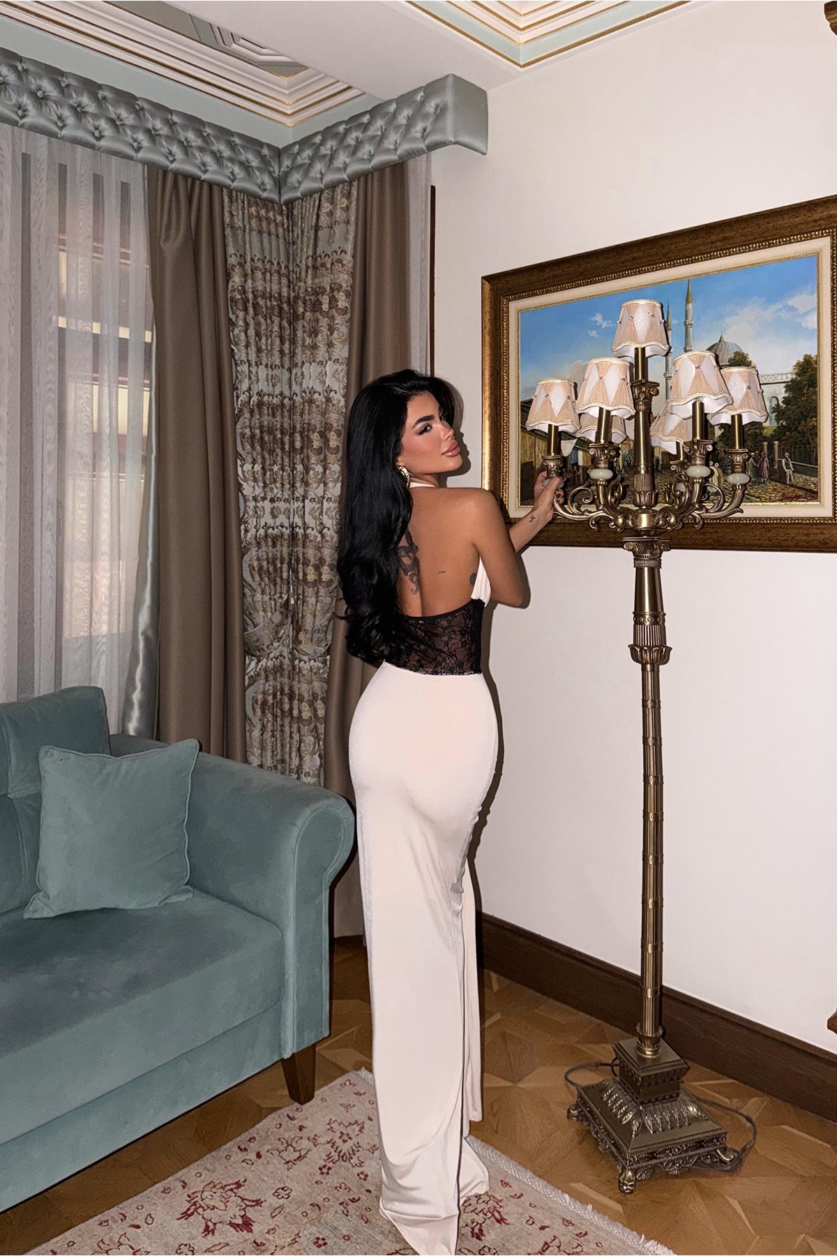 Bej Nutty Dantel Detaylı Elbise ATE-3838