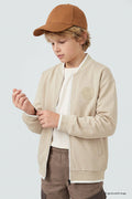 Beige Standard Fit Collared Zip-Up Basic Boys’ Jacket - 11326