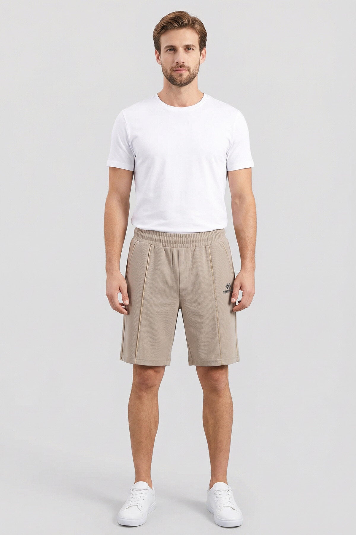 Bej Oversize Fit Basic Ön Dikiş Detaylı Erkek Şort - 81283