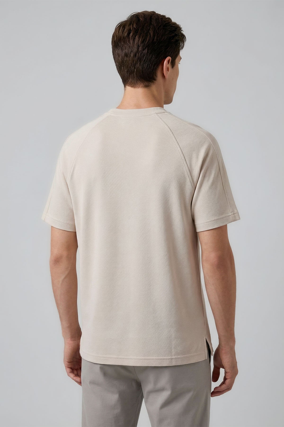 Bej Rahat Form Esnek Nefes Alabilir Erkek T-Shirt - 88495