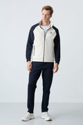 Beige Navy Stand Collar Two-Tone Relaxed Fit Classic Leg Men's Tracksuit - 85113