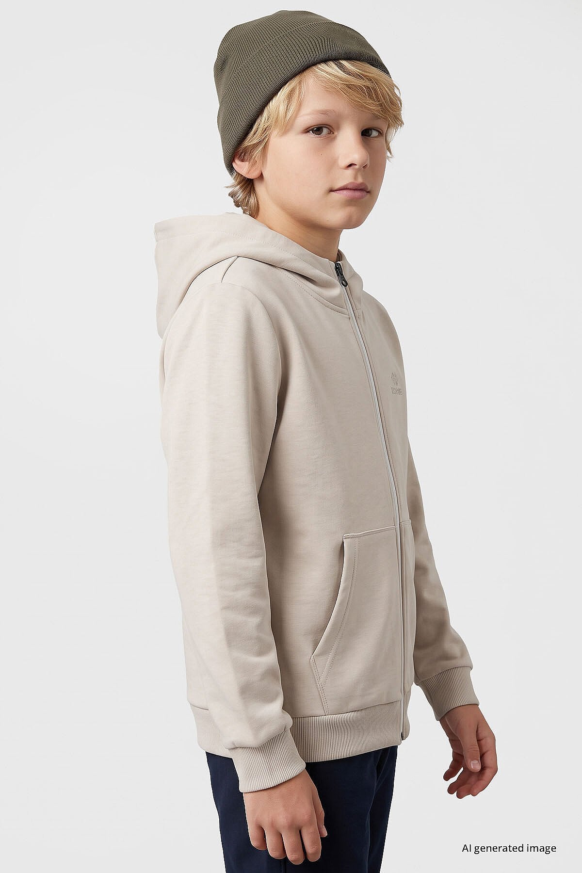 Bej Standart Kalıp Basic Erkek Çocuk Sweatshirt - 11336