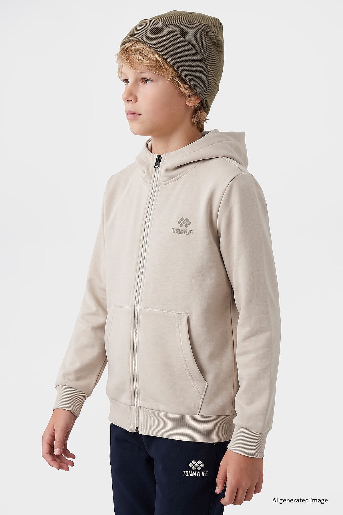 Bej Standart Kalıp Basic Erkek Çocuk Sweatshirt - 11336