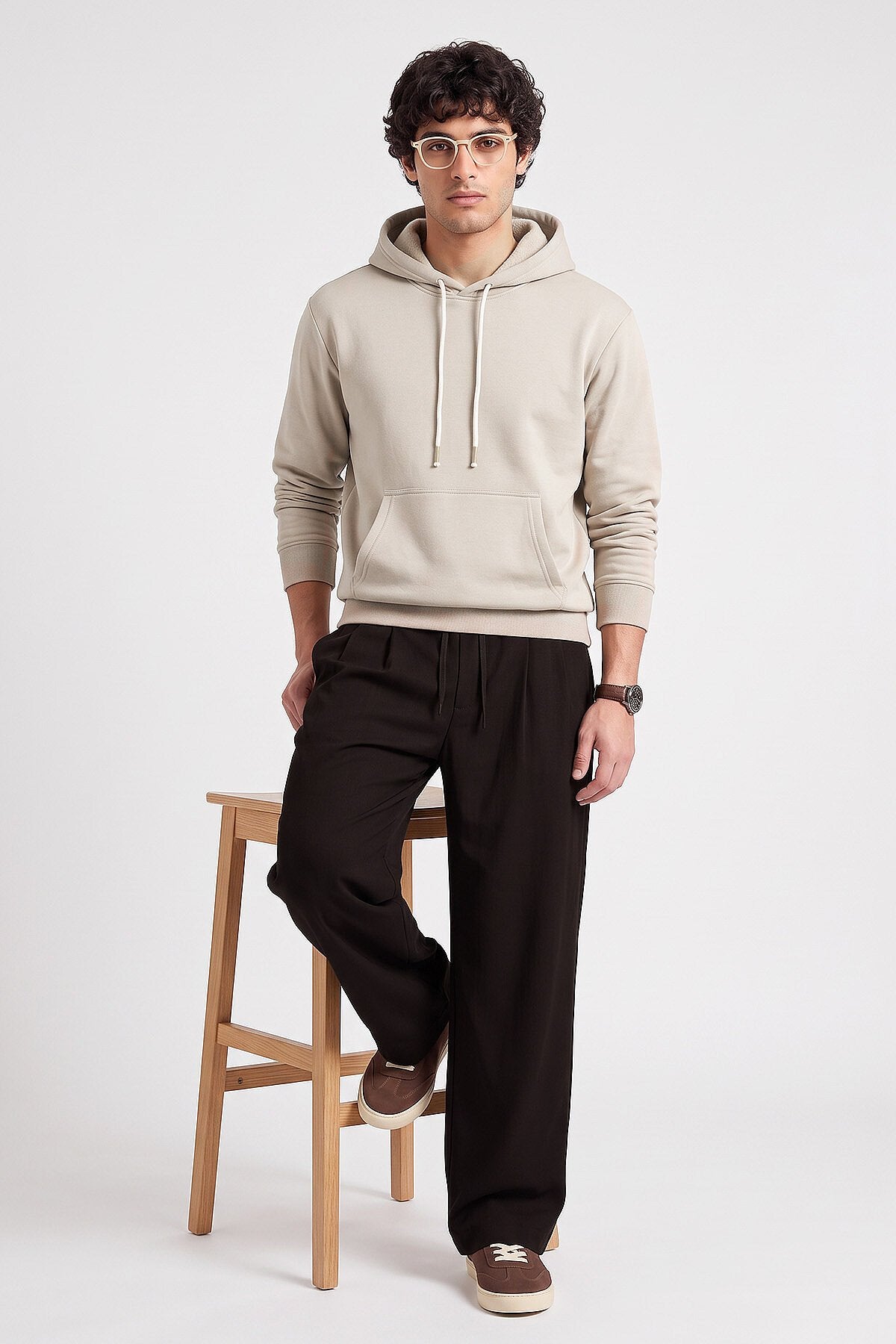 Bej Standart Kalıp Basic Erkek Sweatshirt - 88513