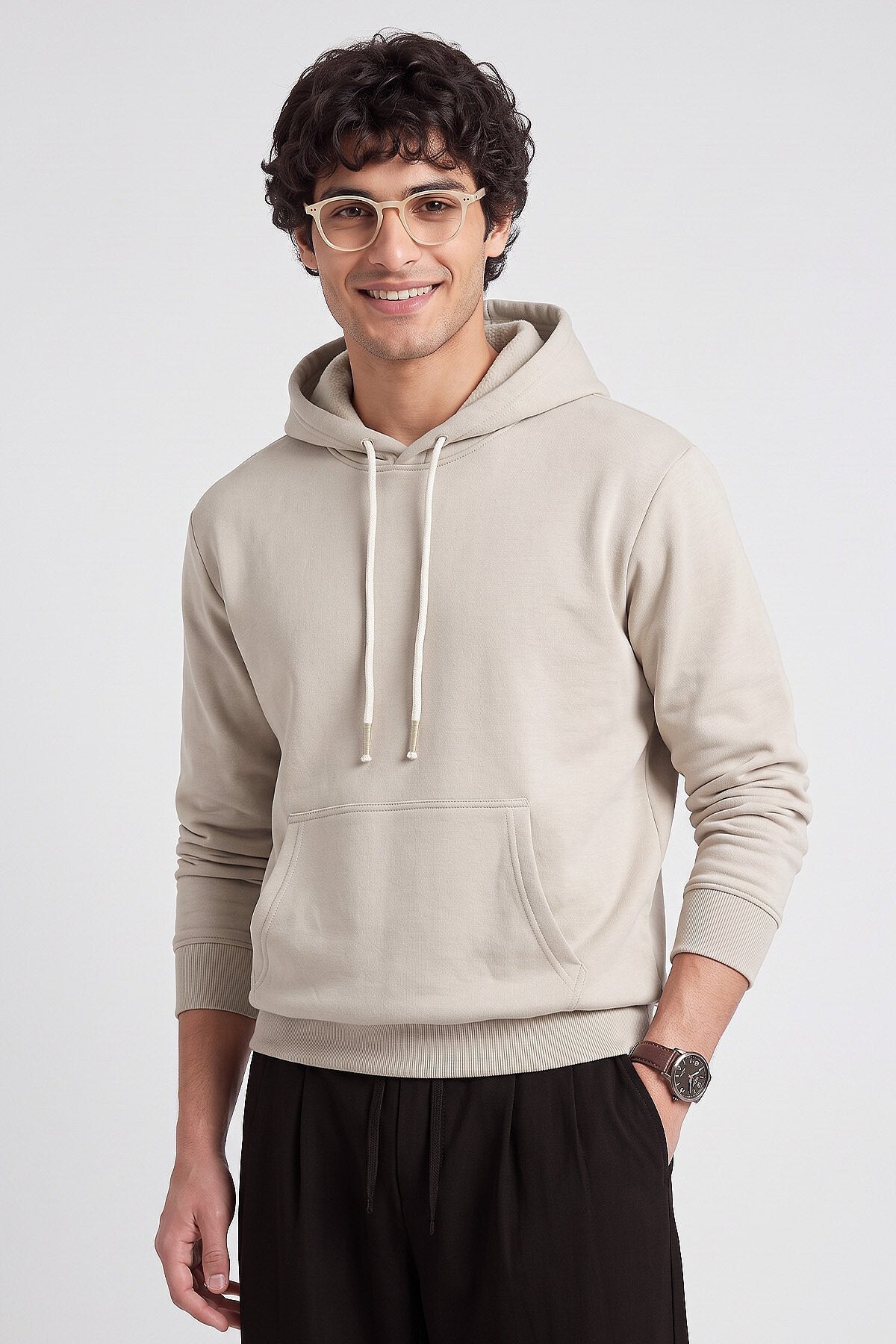 Bej Standart Kalıp Basic Erkek Sweatshirt - 88513