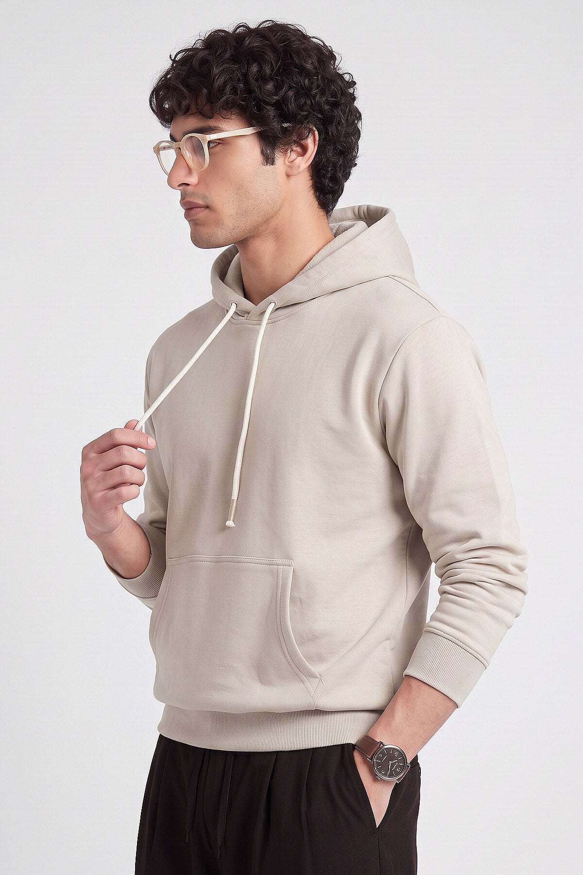 Bej Standart Kalıp Basic Erkek Sweatshirt - 88513