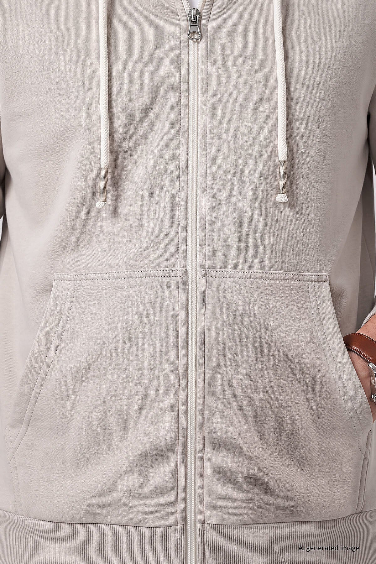 Bej Standart Kalıp Basic Fermuarlı Erkek Sweatshirt - 88514
