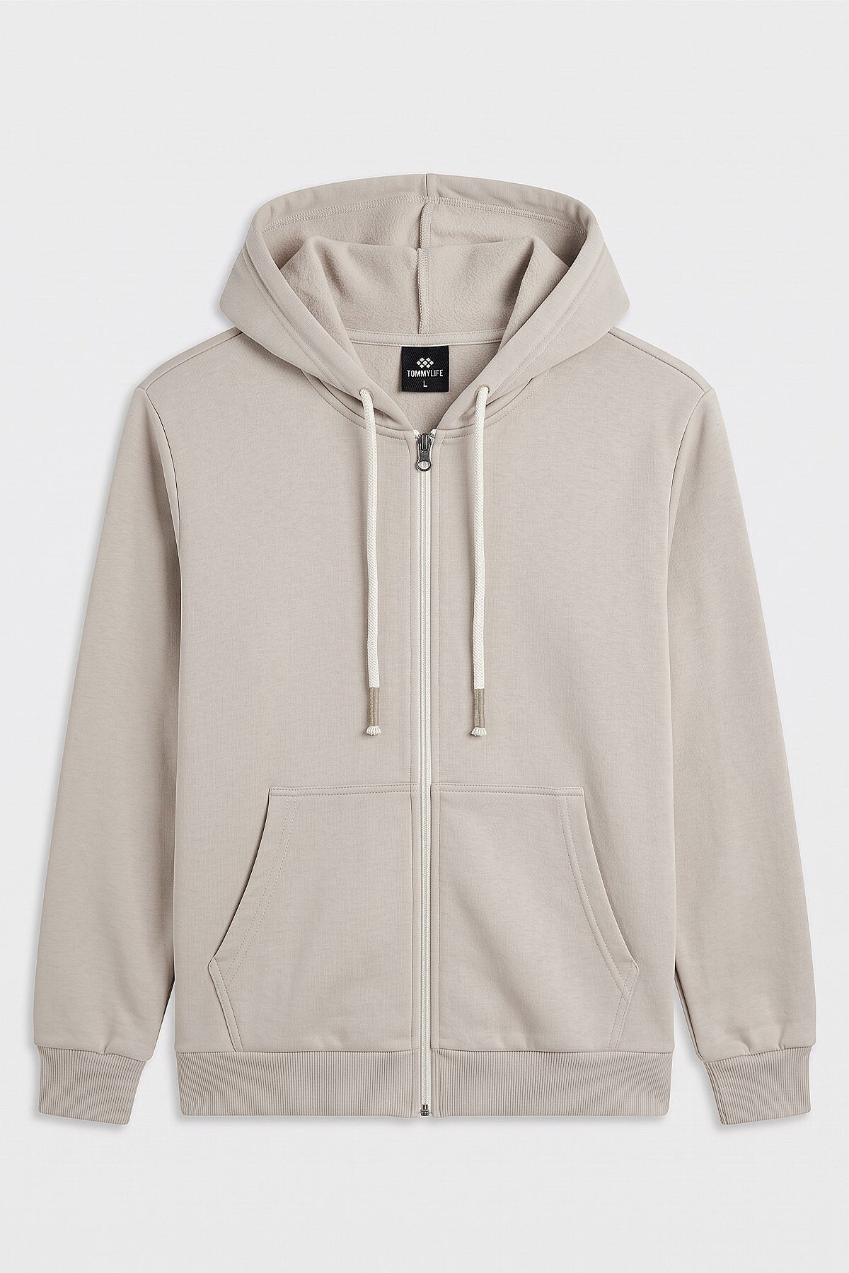 Bej Standart Kalıp Basic Fermuarlı Erkek Sweatshirt - 88514