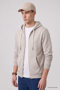 Bej Standart Kalıp Basic Fermuarlı Erkek Sweatshirt - 88514