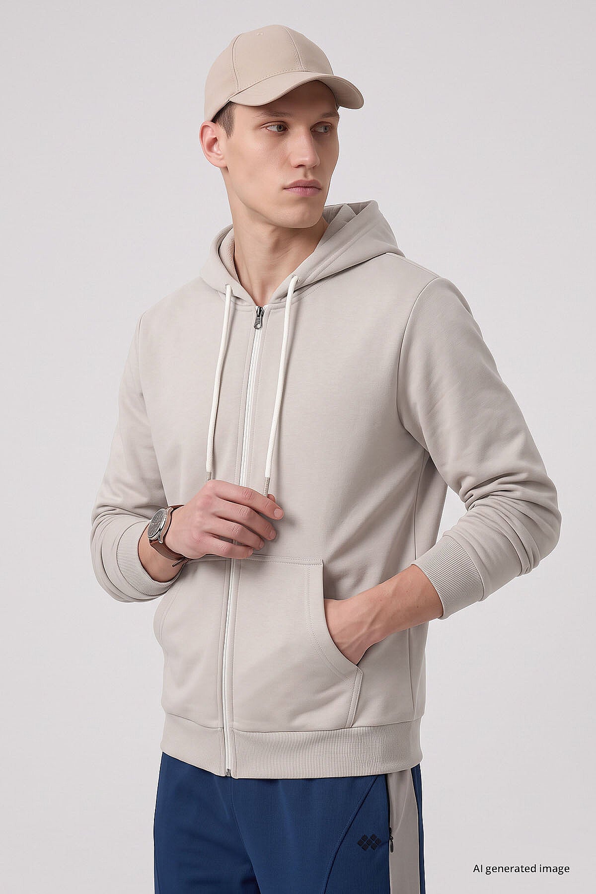 Bej Standart Kalıp Basic Fermuarlı Erkek Sweatshirt - 88514