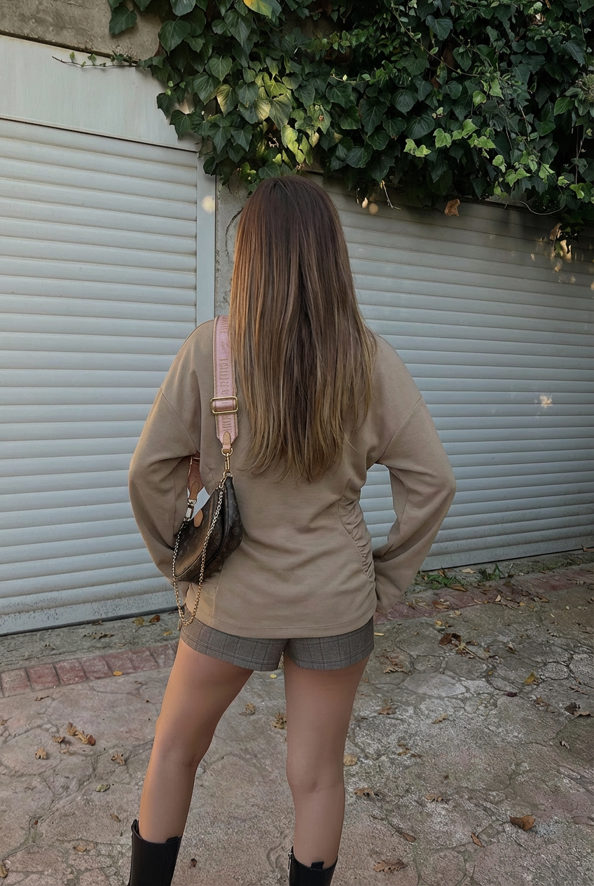 Bej Pia Uzun Kollu Bluz ATE-2284