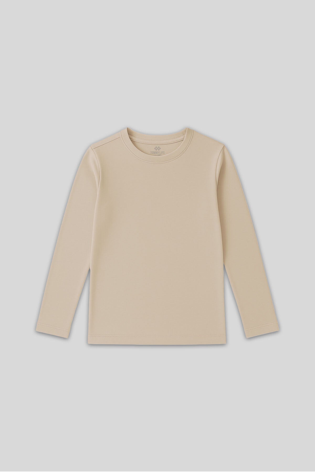 Bej O Yaka Standart Fit Basic Uzun Kollu Unisex Çocuk T-Shirt - 11329