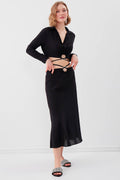 Beli Halka Detaylı V Yaka Lastikli Crop Bluz