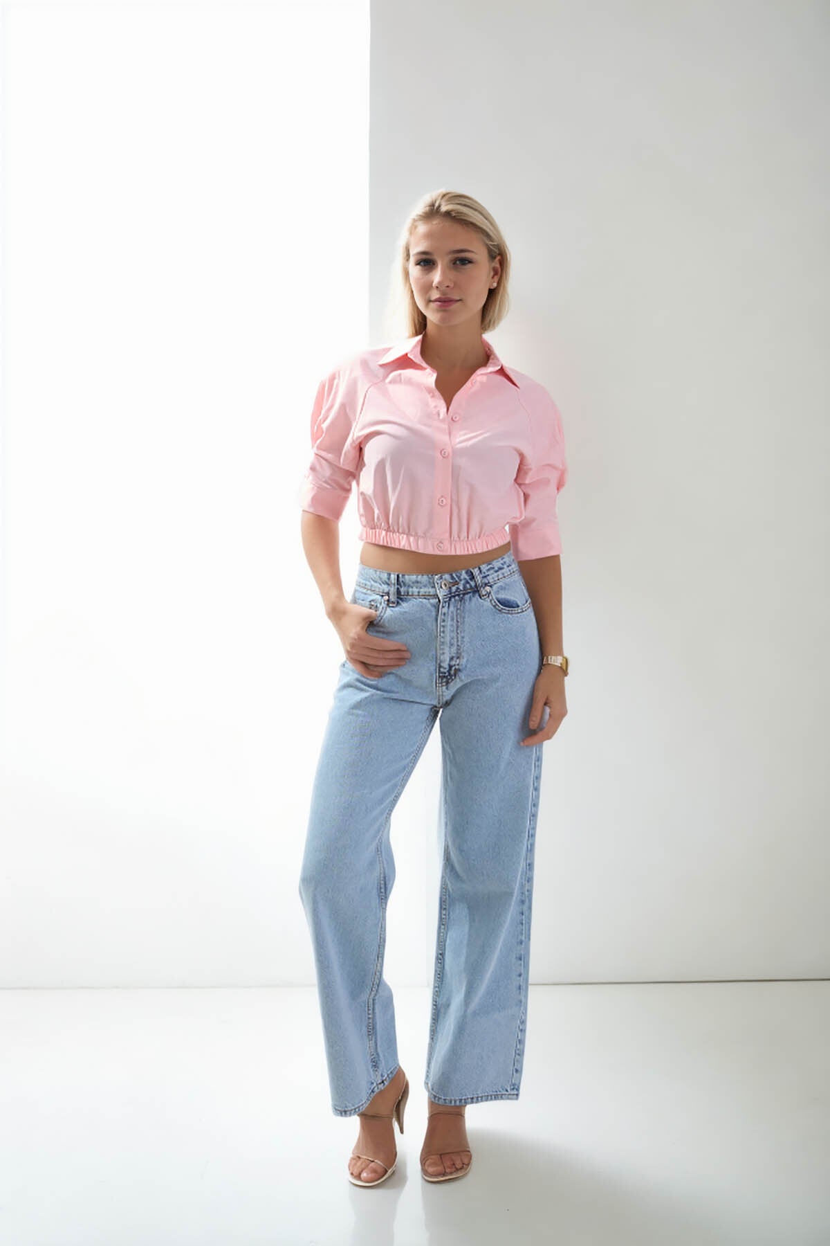 Beli Lastikli Crop Gömlek