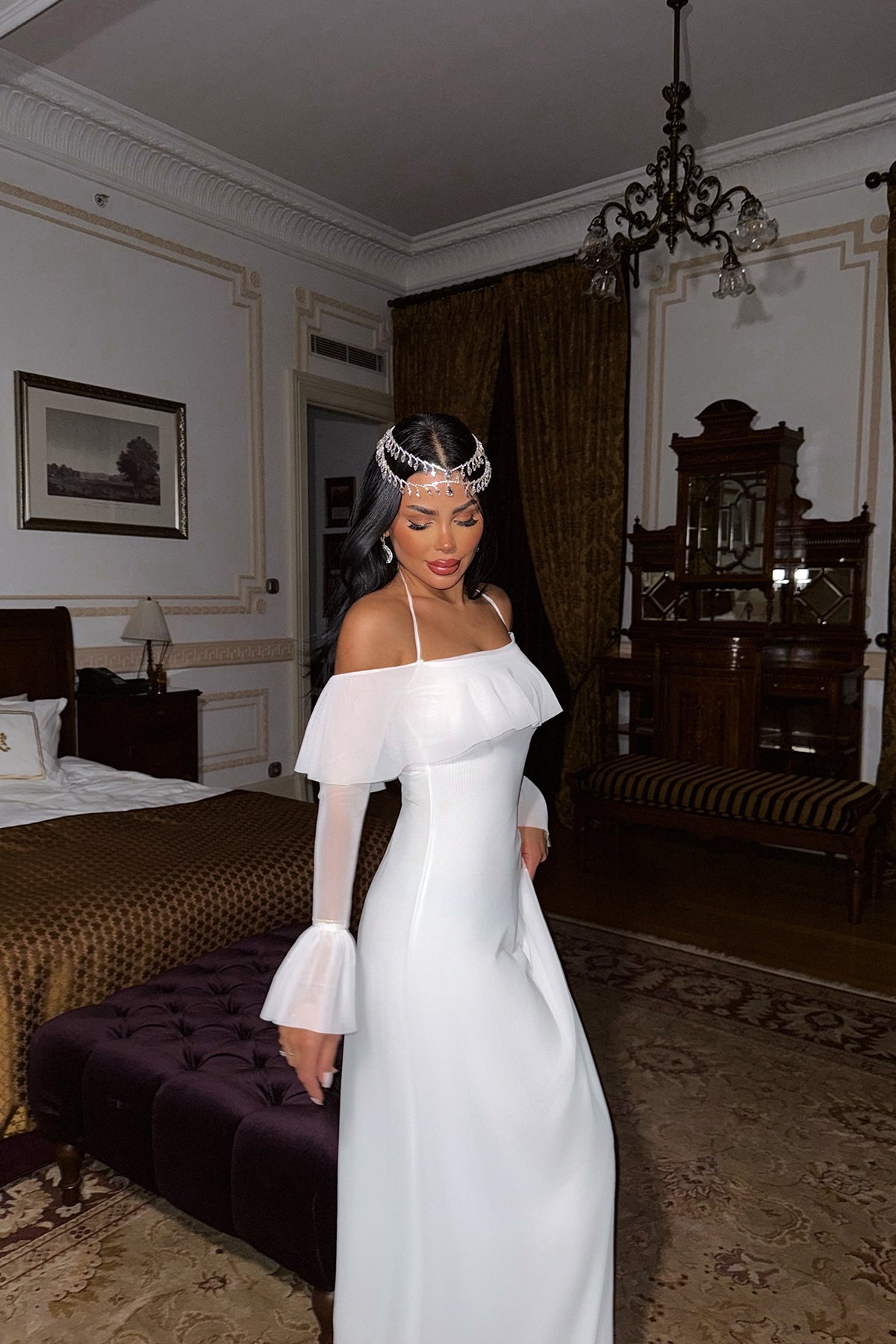 Beyaz Raelle Uzun Tül Elbise ATE-1379