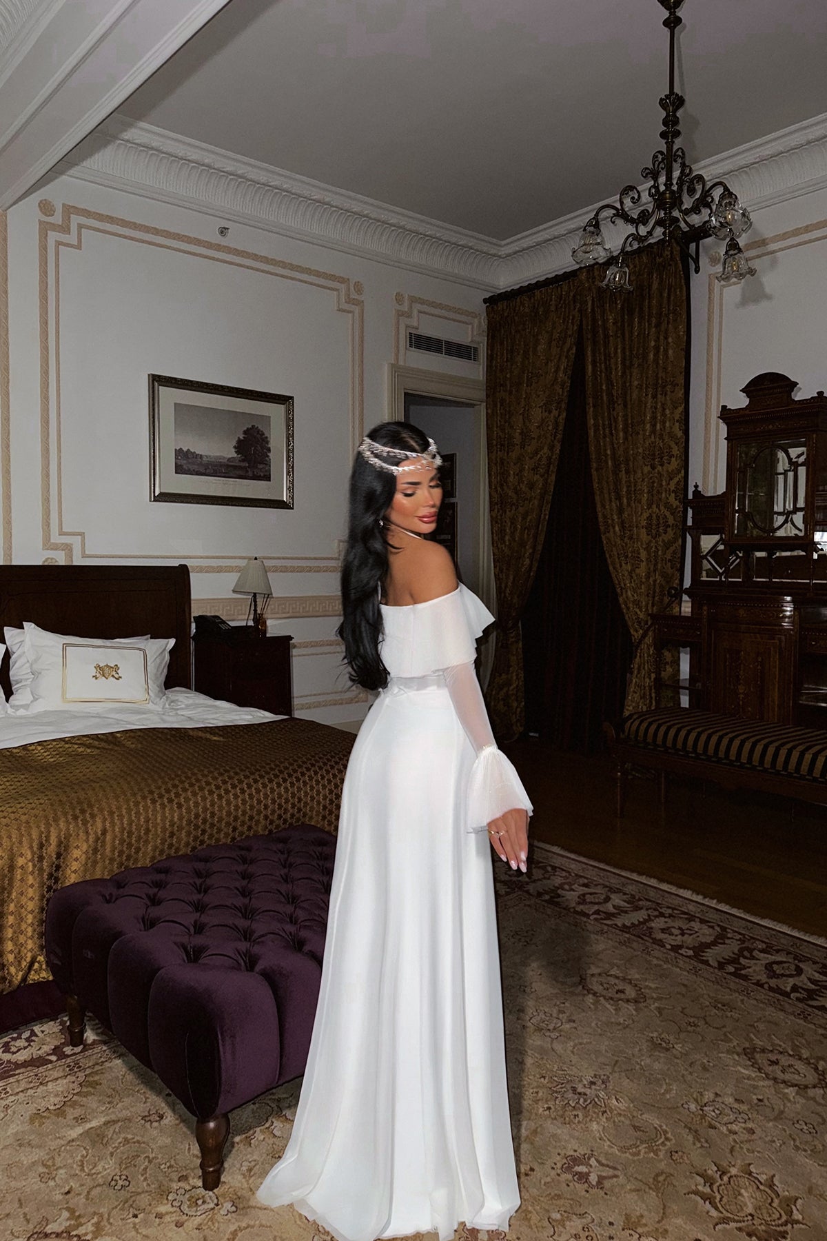 Beyaz Raelle Uzun Tül Elbise ATE-1379