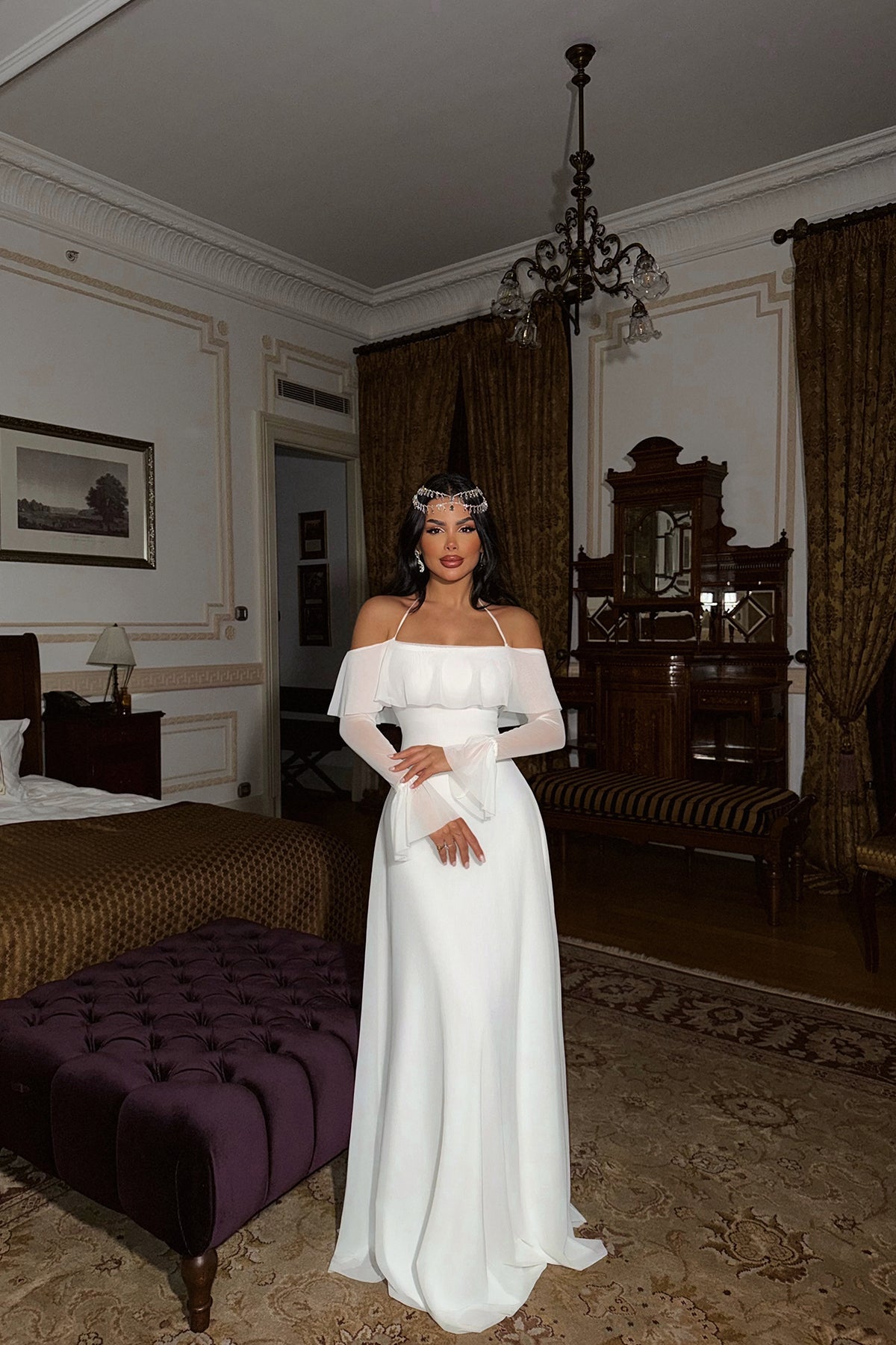 Beyaz Raelle Uzun Tül Elbise ATE-1379