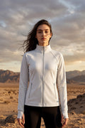 White Zip-Up Stand Collar Basic Relaxed Fit Women's Running Jacket - 97310