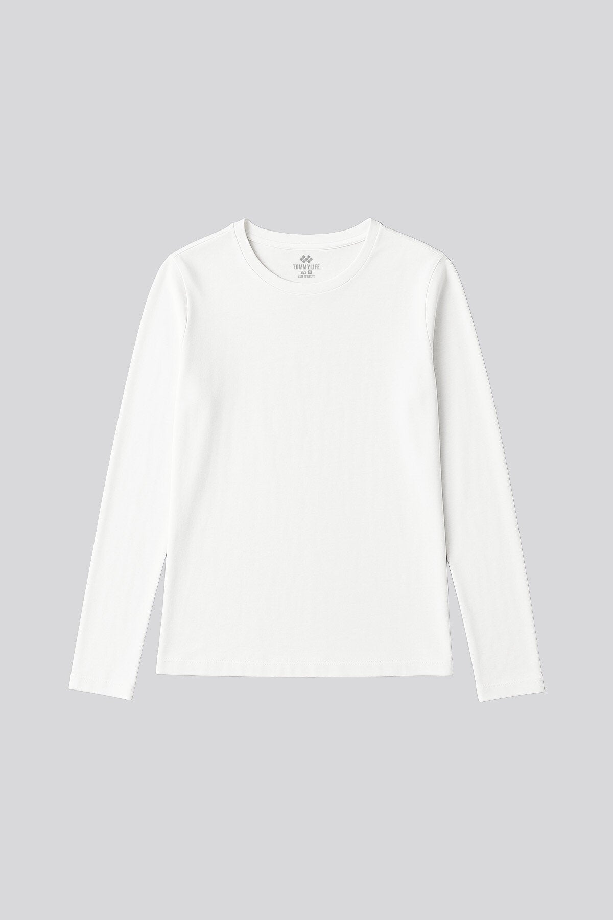 Beyaz O Yaka Standart Fit Uzun Kollu Basic Kadın T-Shirt - 97312