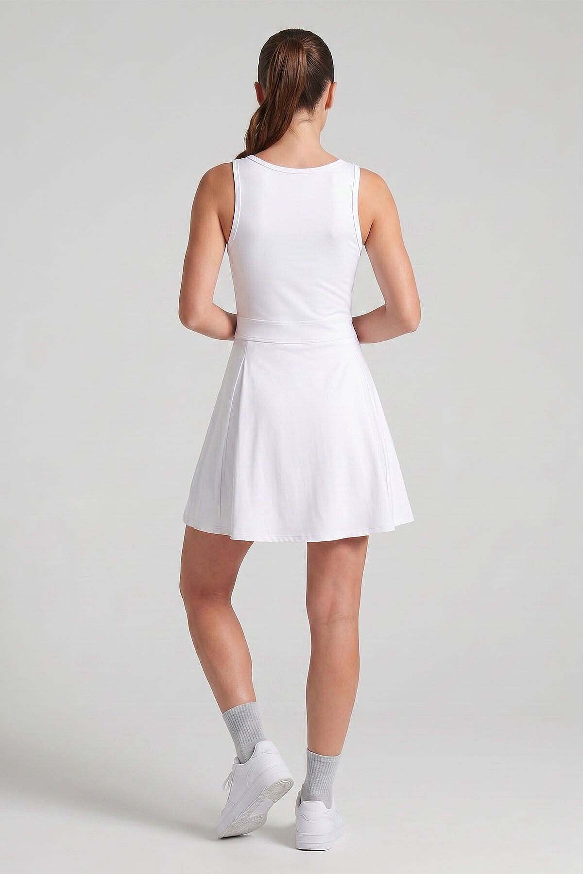 Beyaz İçi Taytlı Kadın Tenis Elbise - 97320