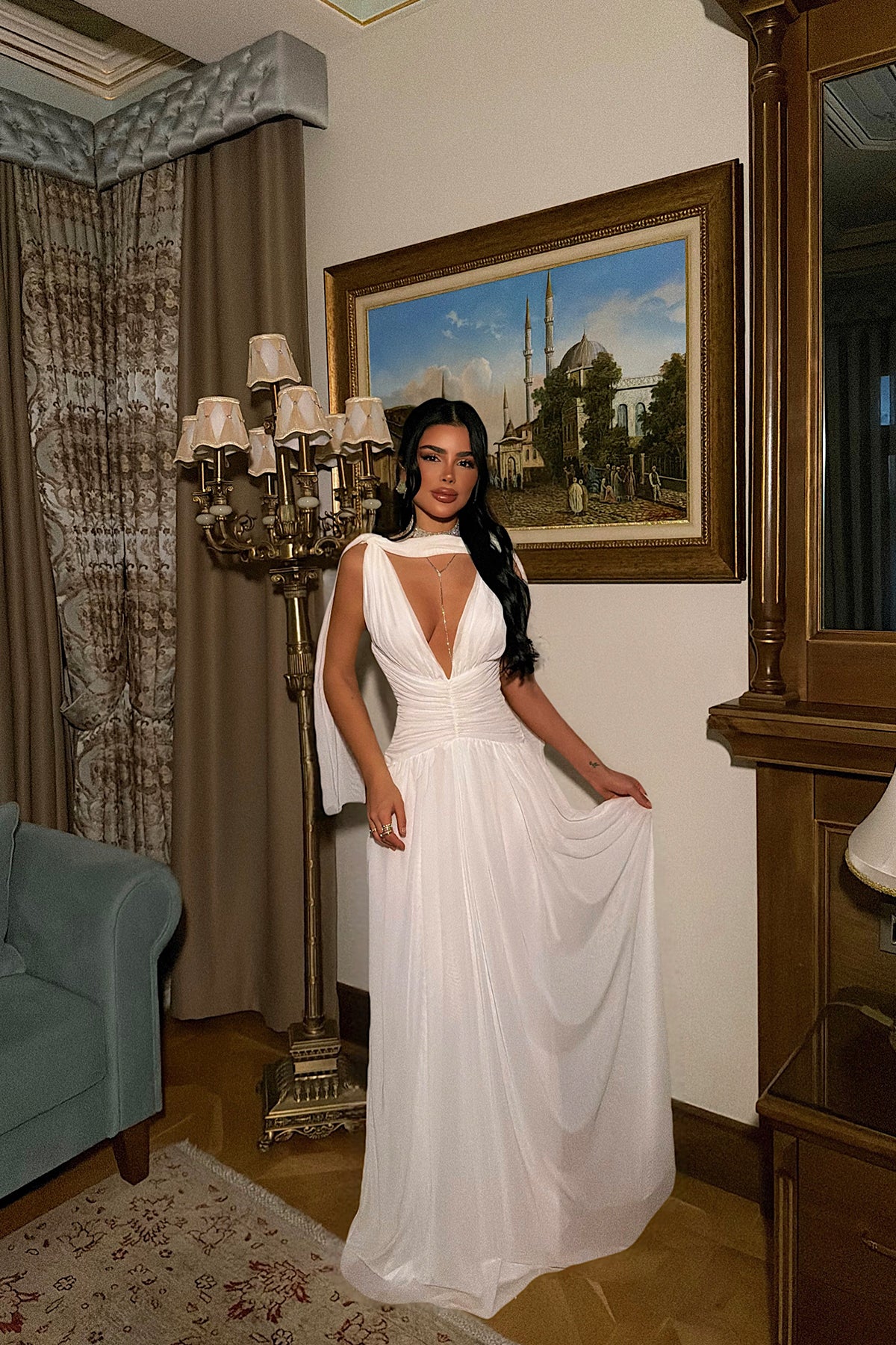 Beyaz Lucyna Uzun Tül Elbise ATE-4213