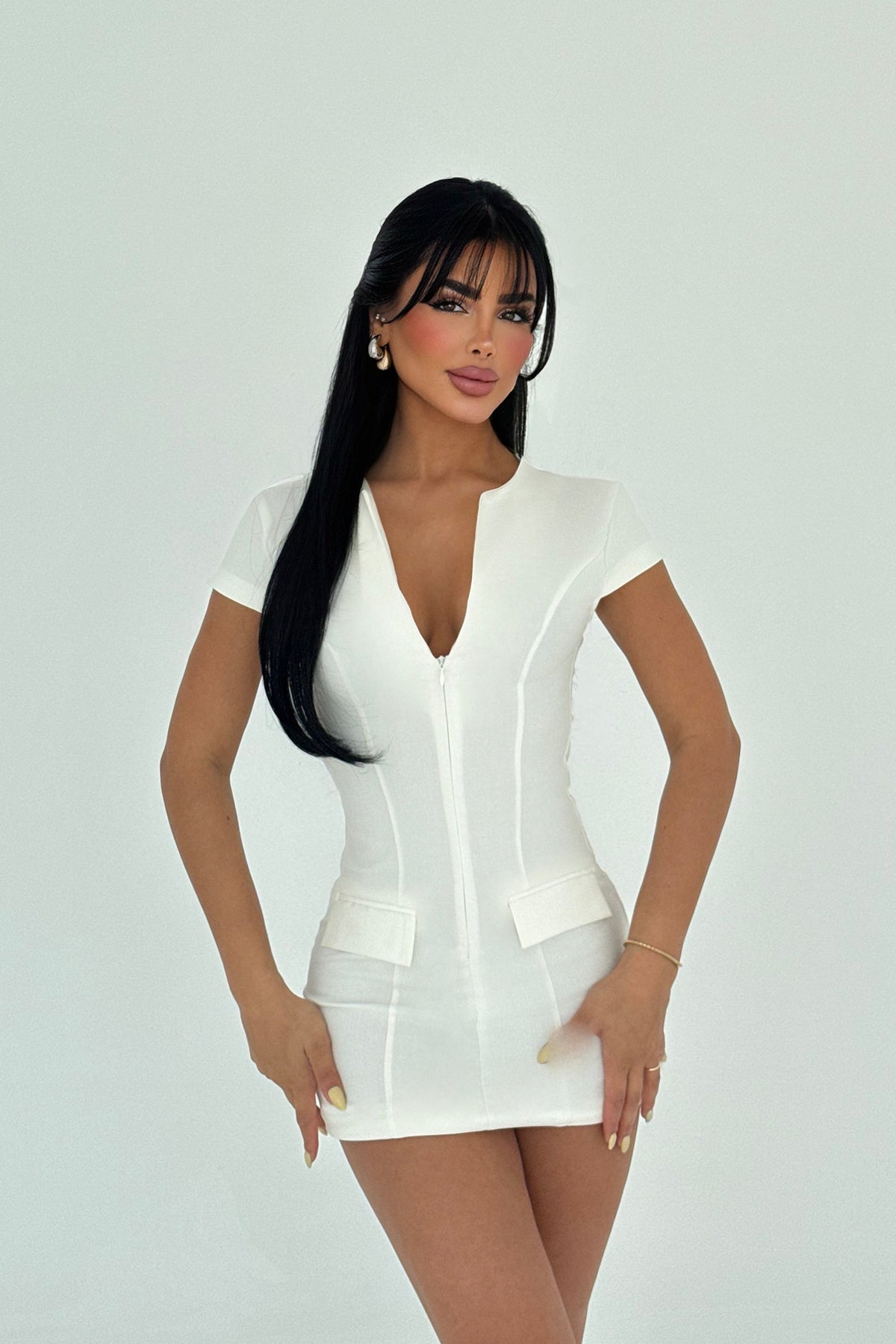 Beyaz Mariko Mini Elbise ATE-2901