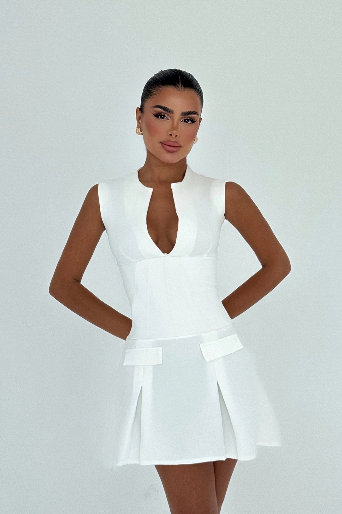 Beyaz Frilly Mini Elbise ATE-3010